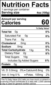 Gala Chunky 60calories per 100 gram serving 8% daily fiber 5% carbohydrates