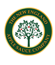 Logo of the new England applesauce company with an outline of a tree with smallred apples