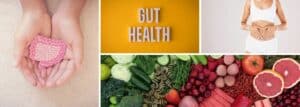 A photo collage of gut health pictures