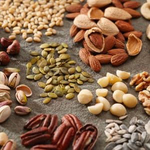 Picture of a wide selection of nuts and seeds