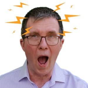 Picture of Tim with yellow lighting bolts coming out of his head. Stress and your gut healthy really are closely linked.