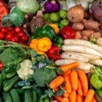 Picture of an array of vegetables all leading to a healthy gut