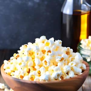 bowl of popcorn with salt and vinegar. Healthy snack for a healthy gut flavouring
